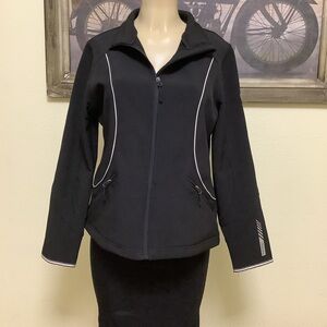 Bebe Sport Womens Jacket. Size: L. Black with White Trim Full Zip Silver Logo.